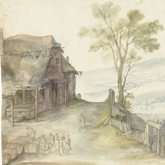 Drawing of a desolate-looking country inn.
