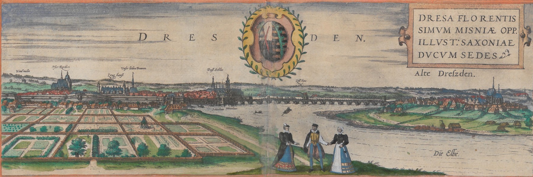 View of Dresden from the south. The Elbe river divides the city.