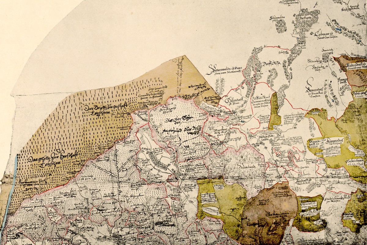 Hand-drawn map of a part of the Ore Mountains