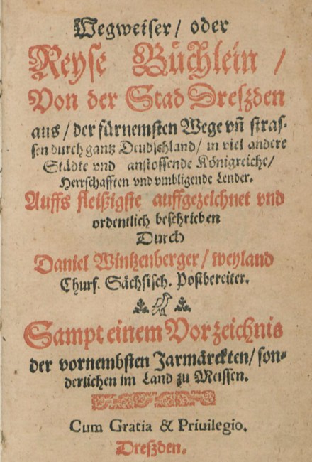 An early modern travel guide - titlepage of the Itinerary of Daniel Wintzenberger.