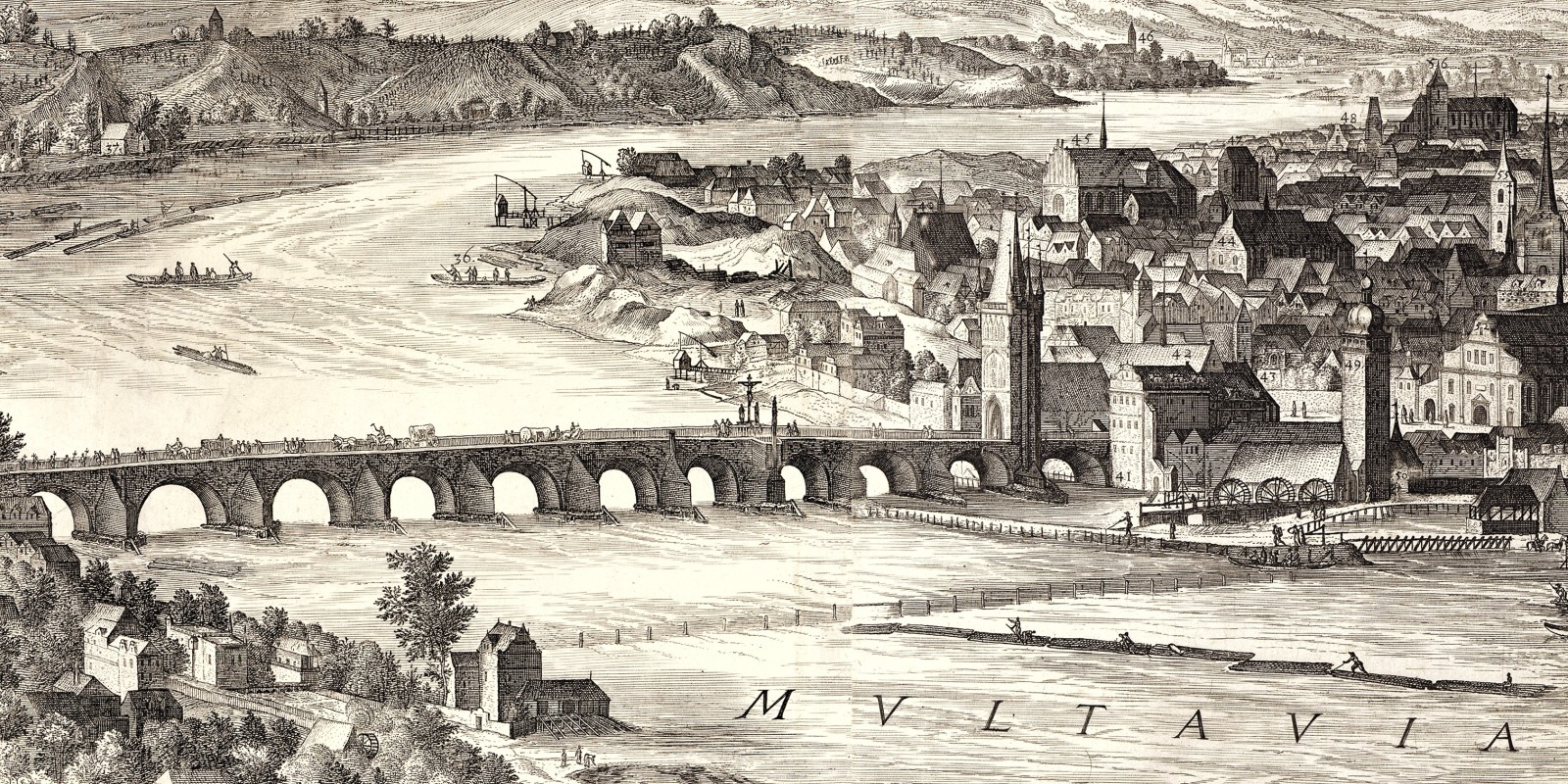 Detailed view of the bridge across the Vltava in 1606.
