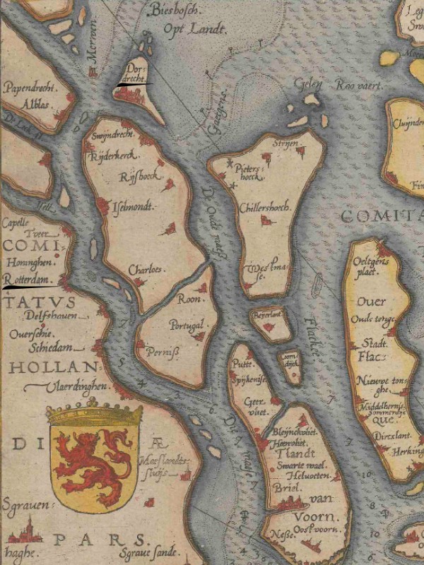 Nautical chart of the Meuse delta highlighting Rotterdam and Dordrecht.