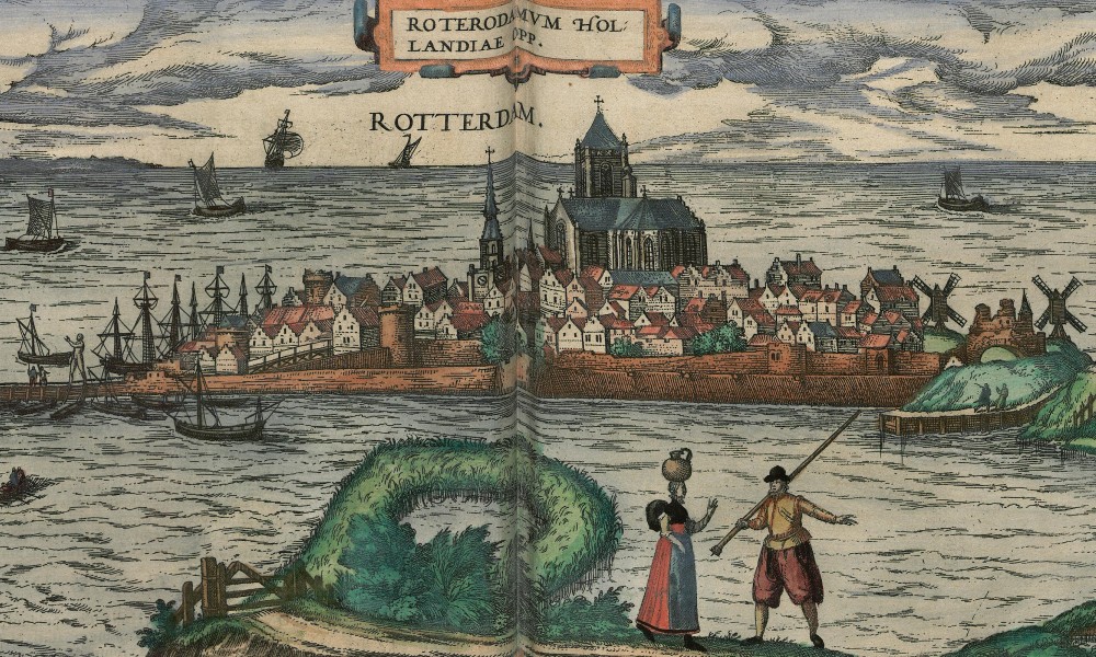 Rotterdam 1581 depicting the city as a peninsula extending into the sea.