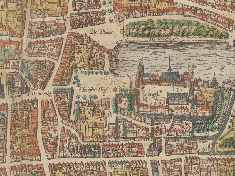 A segment of the view of The Hague showing the city centre with the palace.