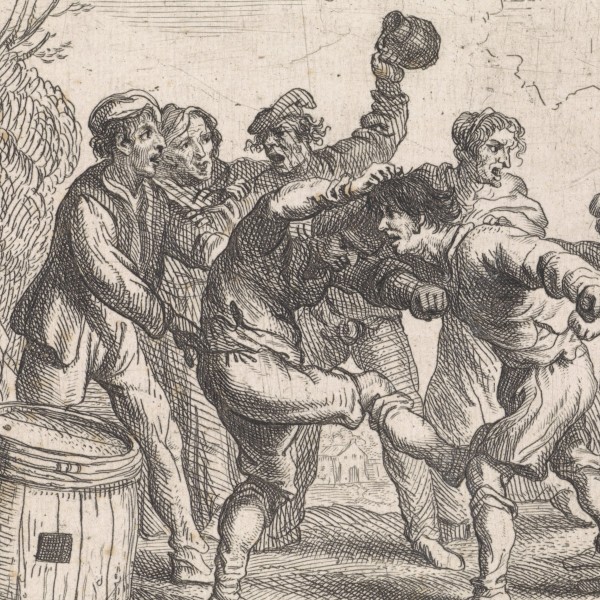 A fight involving five men