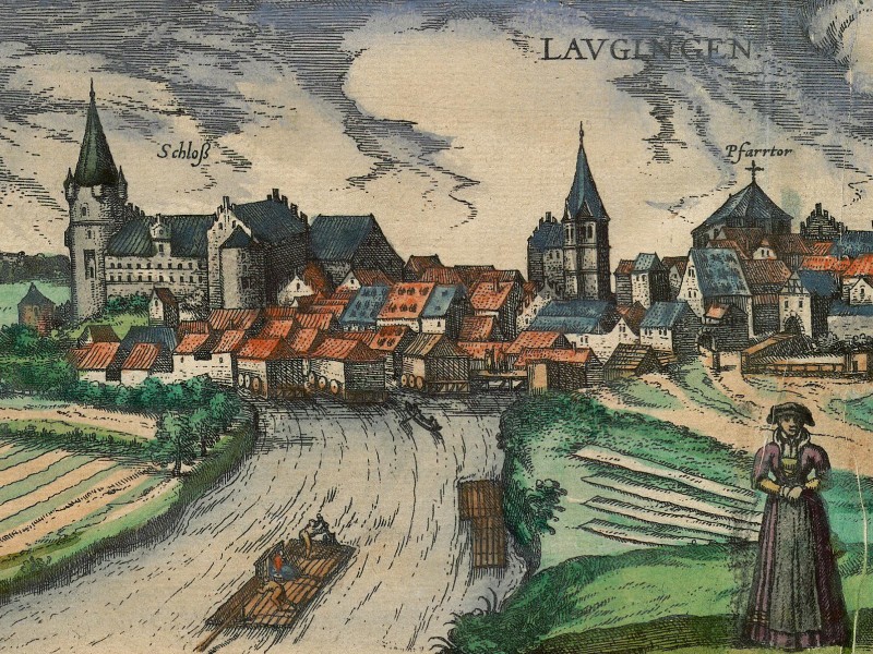 Lauingen in 1594 with the Danube in the foreground