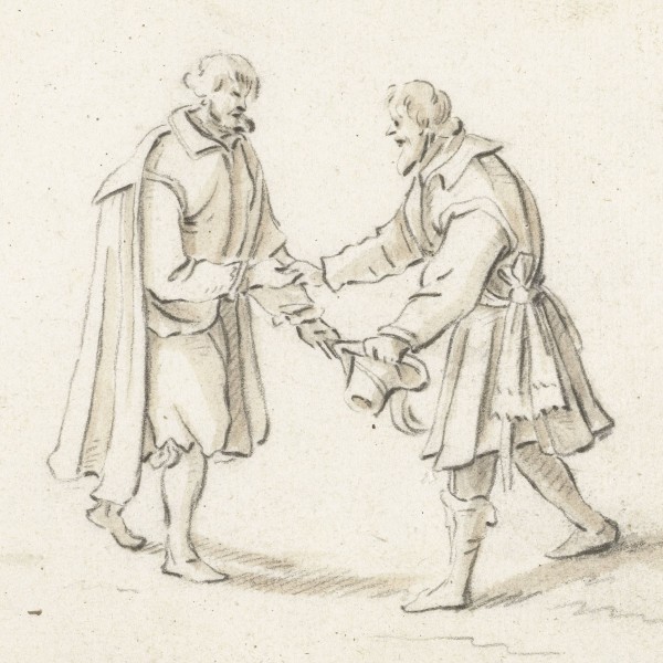 Two men greet each other