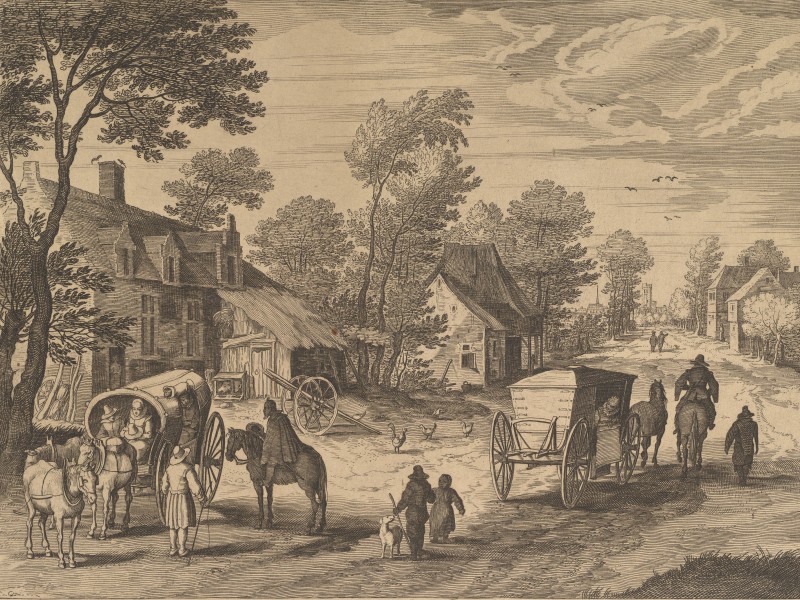 Road with travellers, 16th century