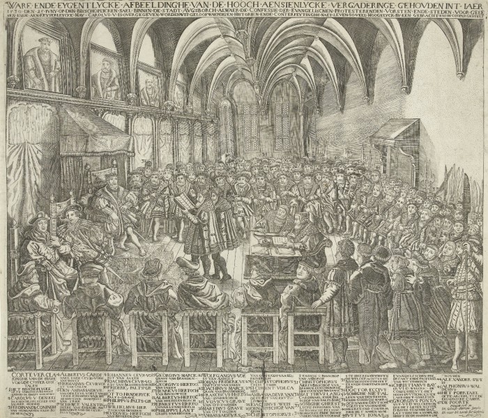 Print of the Emperor and delegates at the Diet of Augsburg, 1530