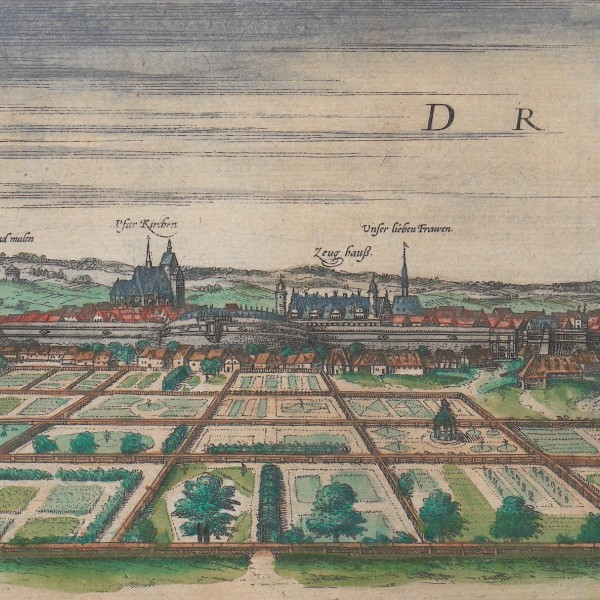 View of Dresden from the south. The Elbe river divides the city.