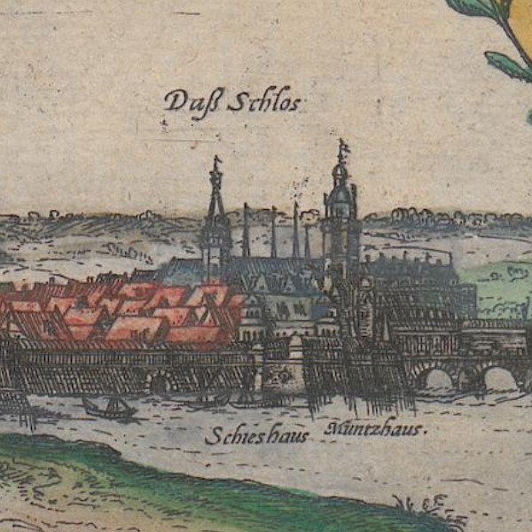 Enlarged section of the view of Dresden depicting the Elector’s palace.