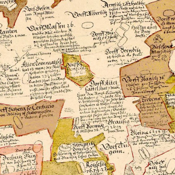 Section of the survey map of Saxony showing the area north of Meissen.