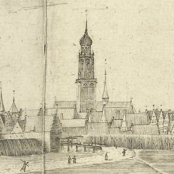 Enlarged section of the panorama of Leeuwarden showing the Sint Jacobstoren.