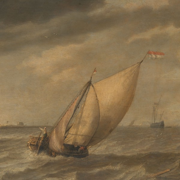 A sailing boat in a strong breeze.