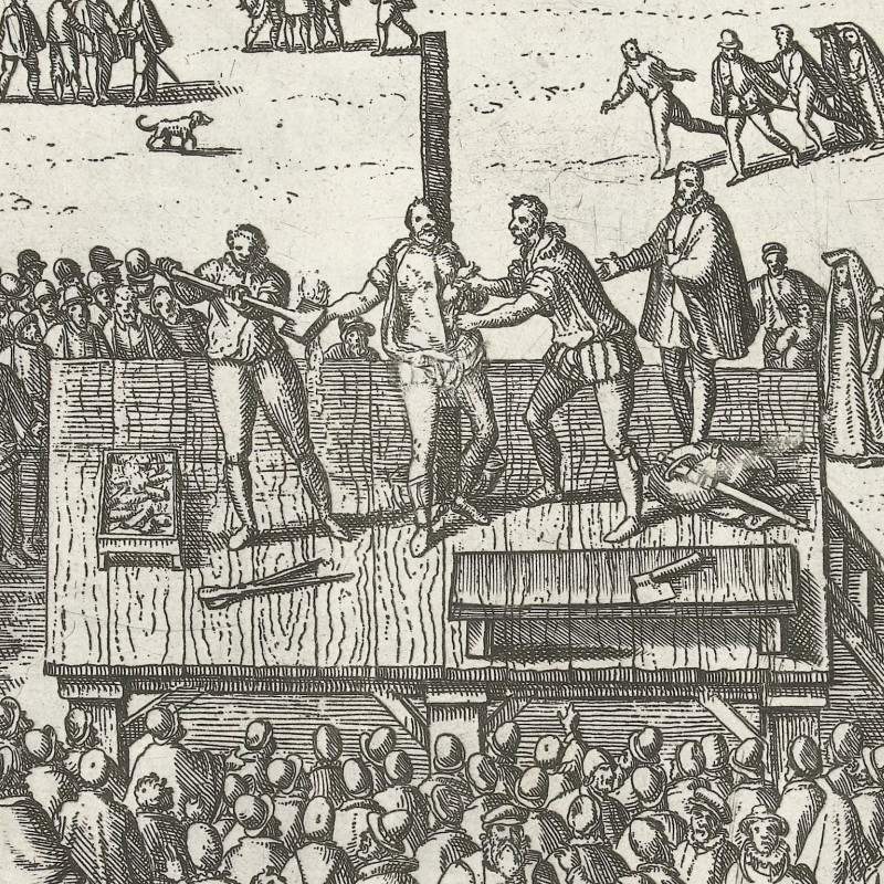 Newsprint depicting Balthasar Gérard tortured and executed.