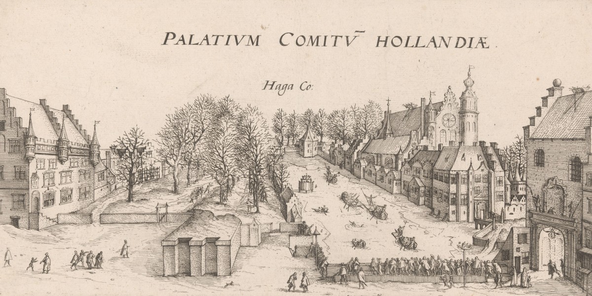 Print of the Binnenhof and neighbouring houses.