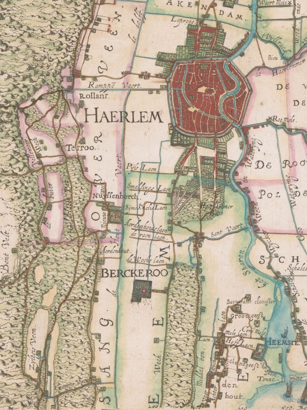 Map illustrating the land south of Haarlem, including the road to Leiden.