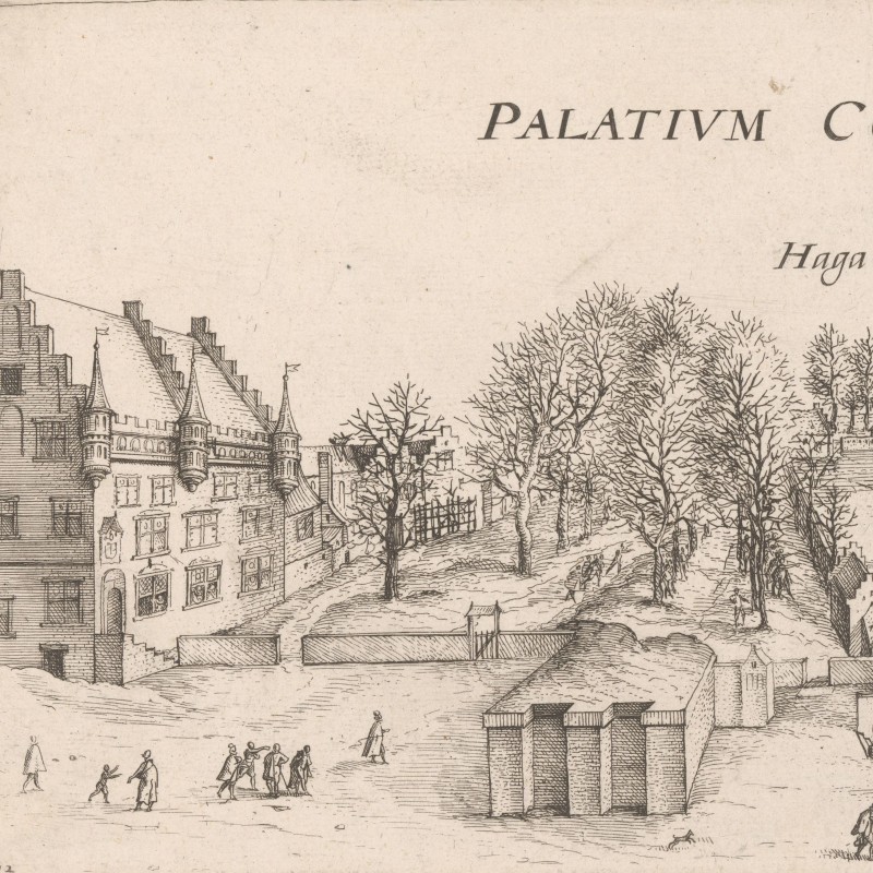 Print of the Binnenhof and neighbouring houses.