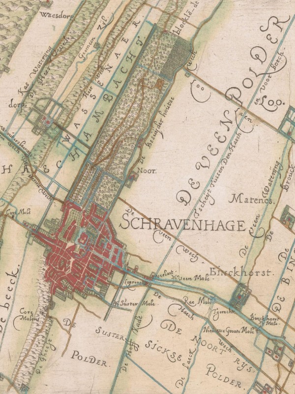 Map showing the land around The Hague, including the Haagse Bos to the north.