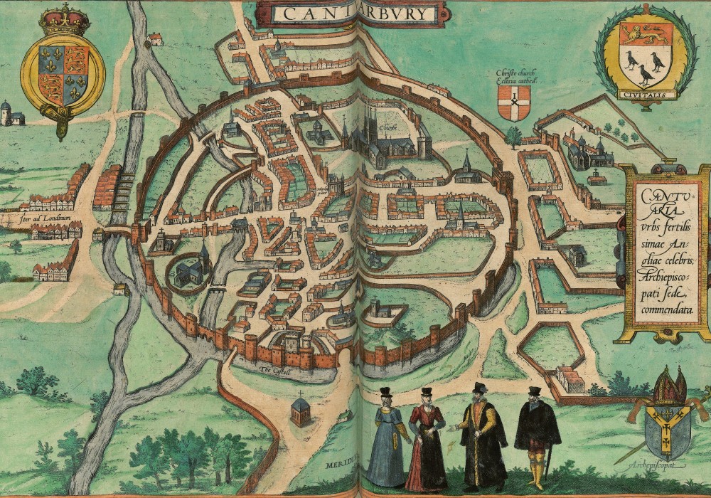 A bird’s-eye view of Canterbury shows the Cathedral standing out, but everything else appears small and unimpressive.