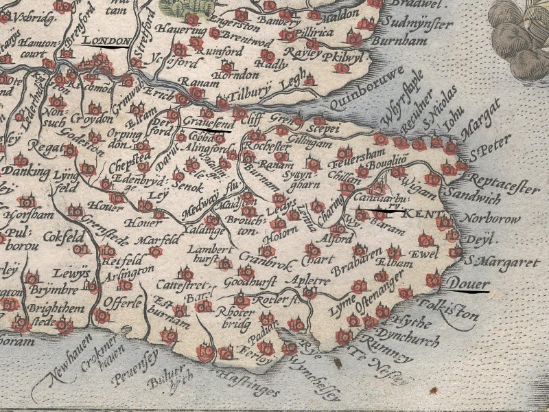 Sixteenth-century map of southeast England.