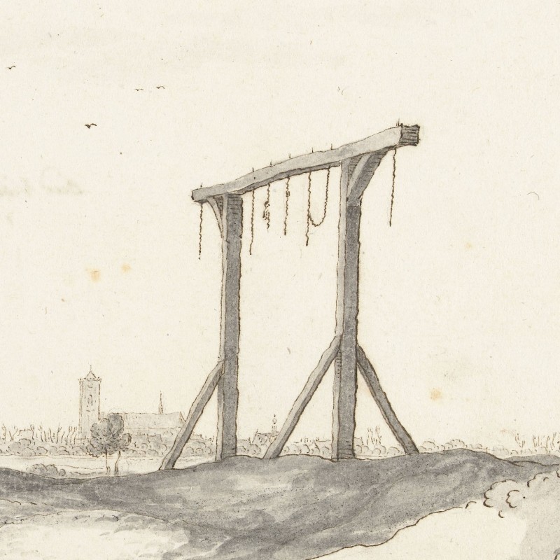 Drawing of a large gallows.