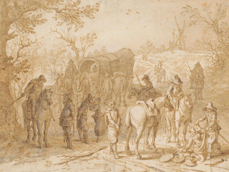Print showing bandits ambushing a group of travellers.