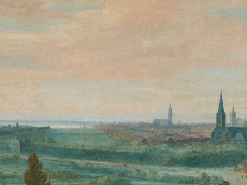 Painting depicting a profile view of Antwerp in the early seventeenth century.