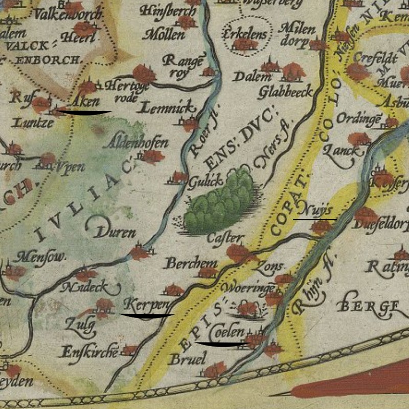 Sixteenth-century map depicting the area between Aachen and Cologne.