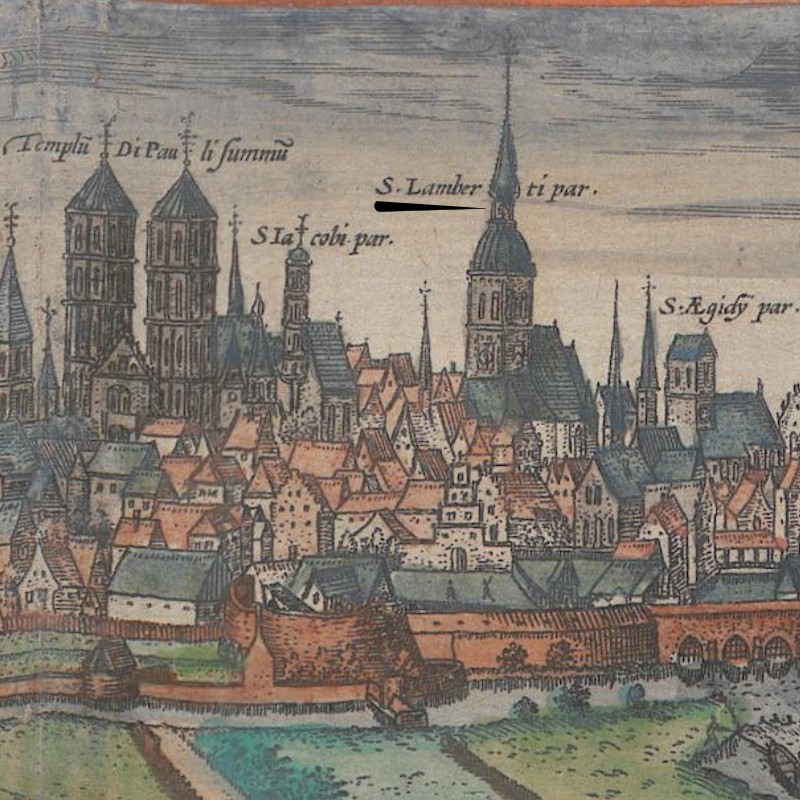 Segment of the bird’s-eye view of Münster showing St. Lambert’s Church.