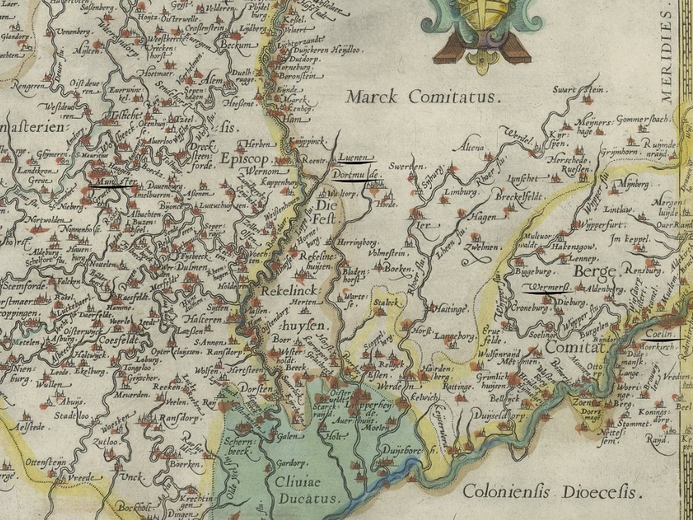 Sixteenth-century map of the region between Cologne, Dortmund and Münster.