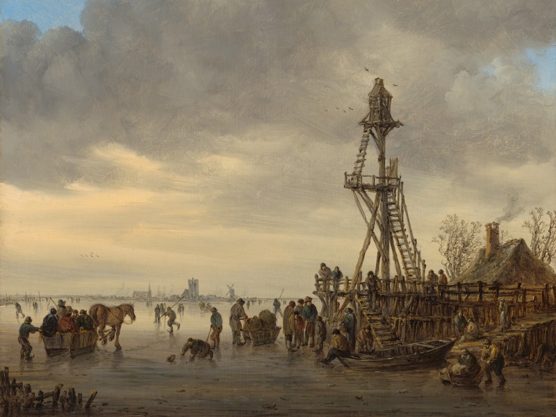 Frozen river with people on the ice