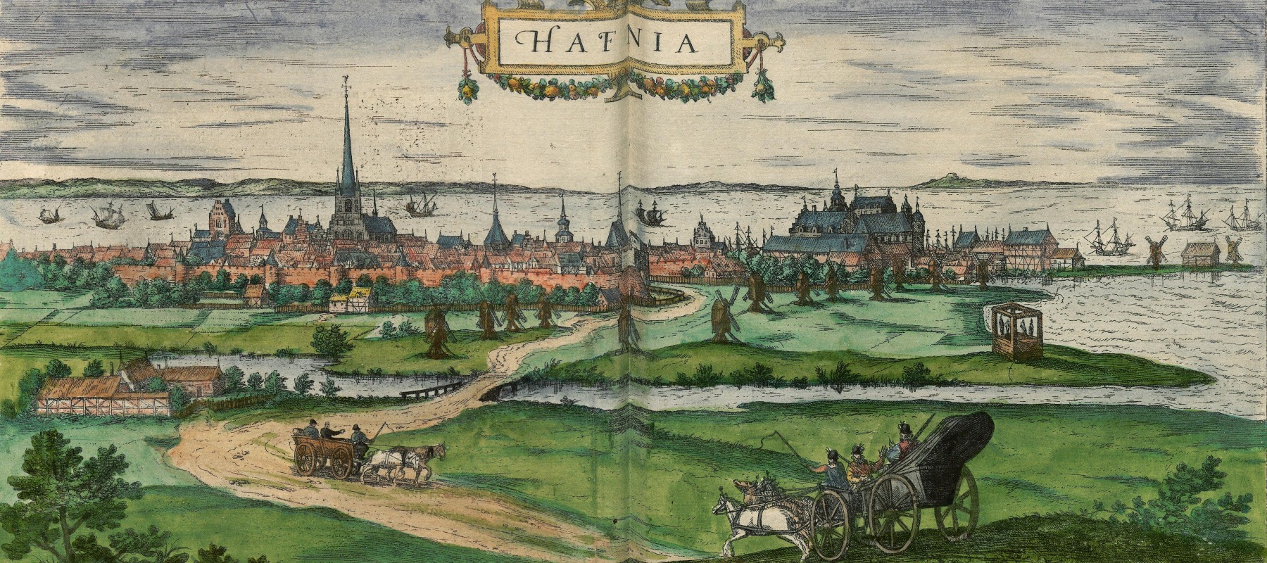 View of Copenhagen from the land with the Church of Our Lady and the Royal Palace dominating the city’s skyline.